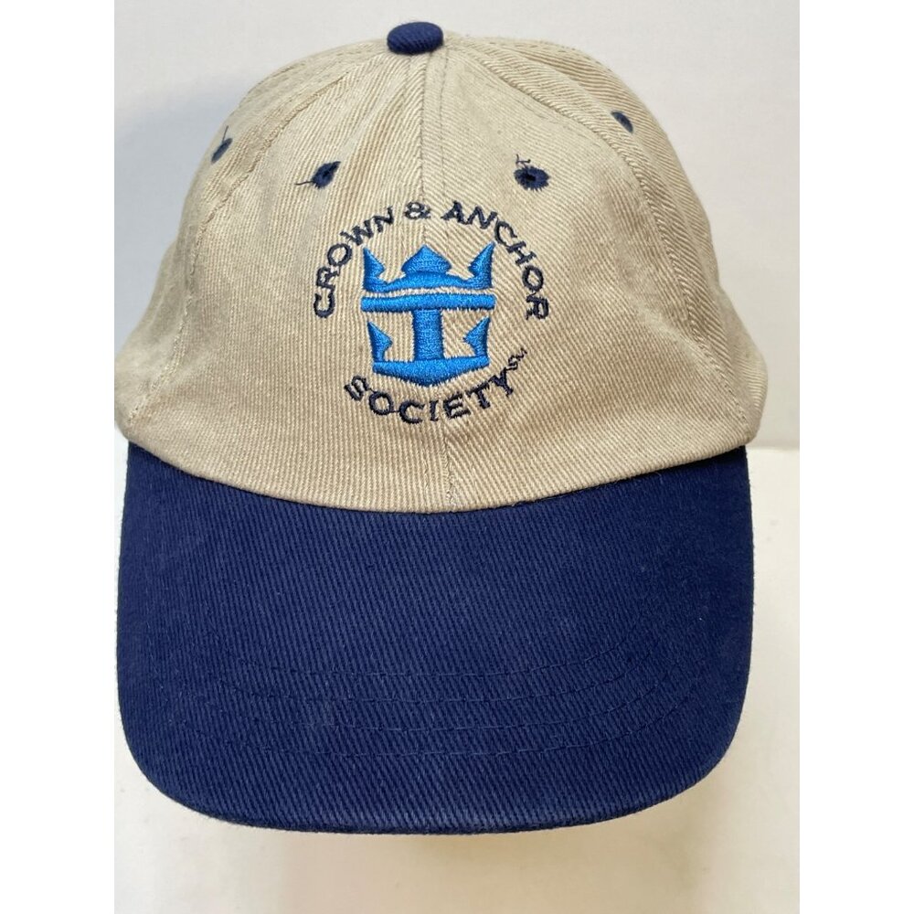 Royal Caribbean Cruise Ship Crown & Anchor hat cap adult 7" strap back beige